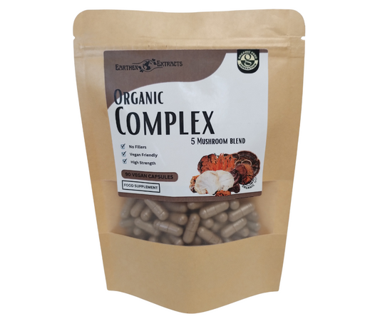 5 Mushroom Complex Supplement Capsules 90 x 500mg Lions Mane, Chaga, Reishi, Cordyceps, Turkey Tail